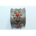 Vintage Tibetian Tribal Silver Bangle Bracelet Free Size Coral Turquoise stones